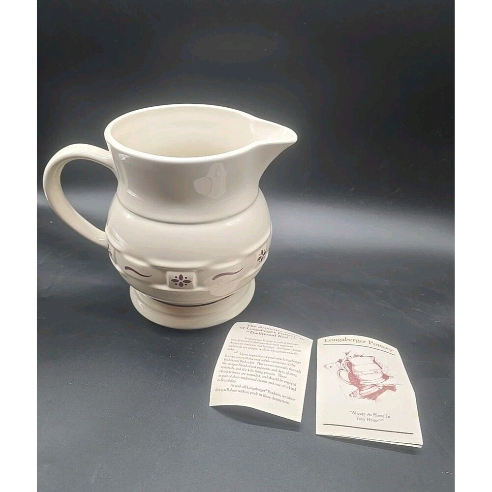 Longaberger Pottery Woven Traditions Red Pitcher 7 1/2” tall